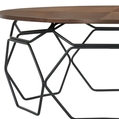 36" Brown And Black Solid Wood And Metal Round Coffee Table HomeRoots