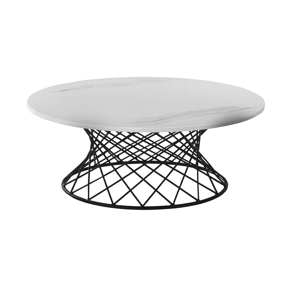 36" White And Black Genuine Marble And Metal Round Coffee Table HomeRoots