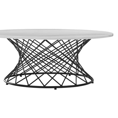 36" White And Black Genuine Marble And Metal Round Coffee Table HomeRoots