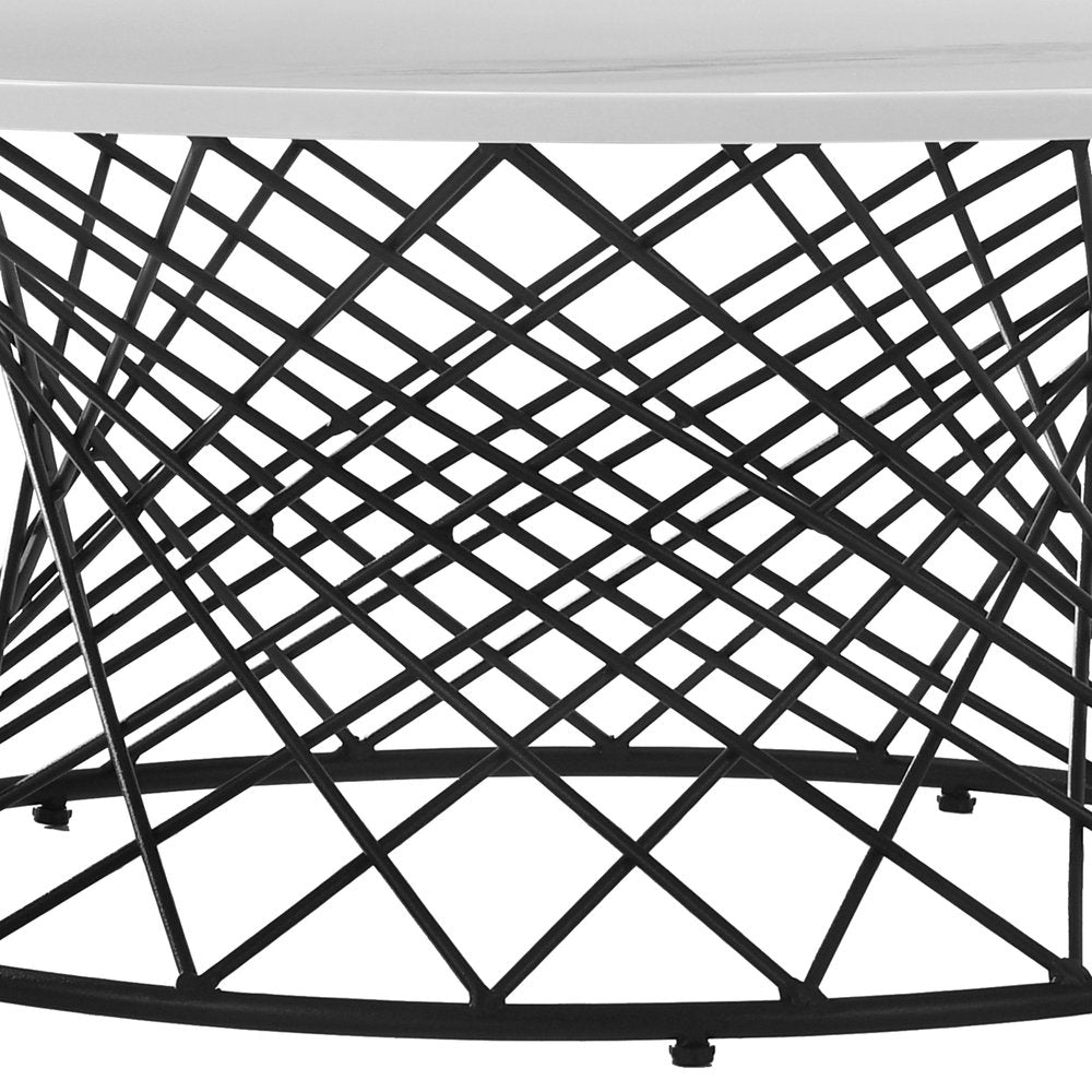 36" White And Black Genuine Marble And Metal Round Coffee Table HomeRoots