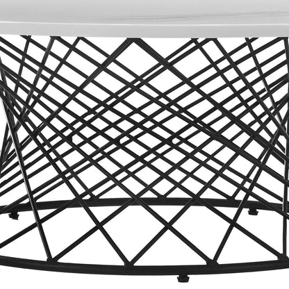 36" White And Black Genuine Marble And Metal Round Coffee Table HomeRoots