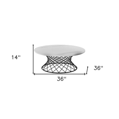 36" White And Black Genuine Marble And Metal Round Coffee Table HomeRoots