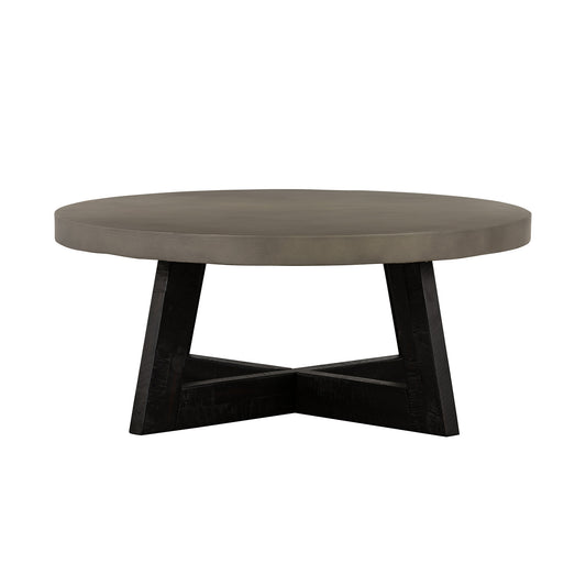 36" Gray And Black Concrete And Solid Wood Round Coffee Table