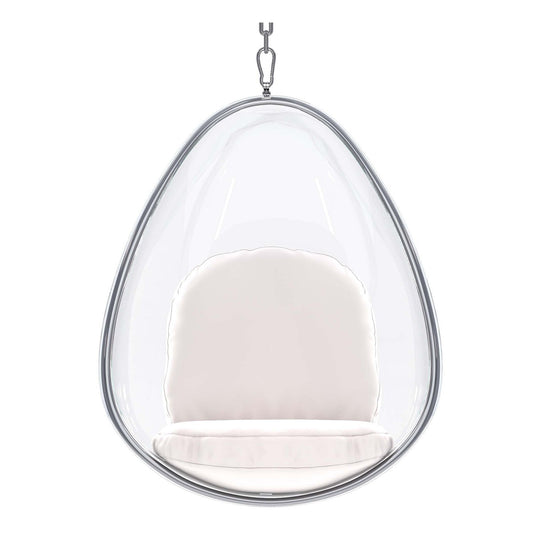 47" White and Silver Acrylic and Faux Leather Oval Balloon Chair