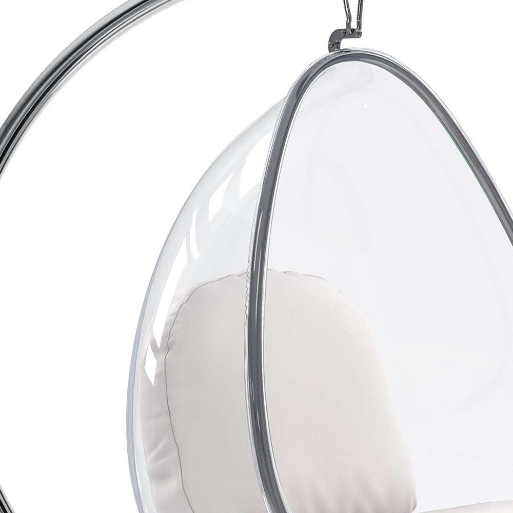 28" White And Silver Acrylic and Faux Leather Balloon Chair