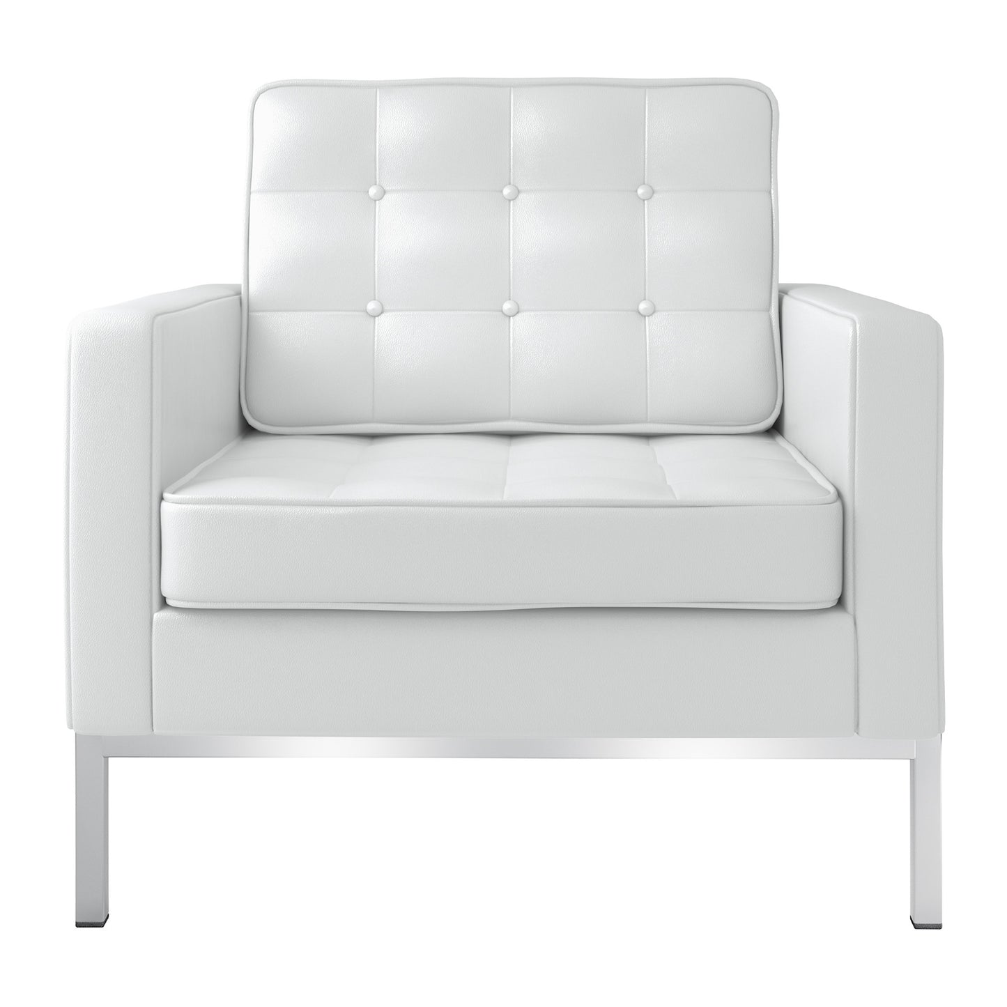 31" White And Silver Italian Leather Tufted Arm Chair - FurniFindUSA