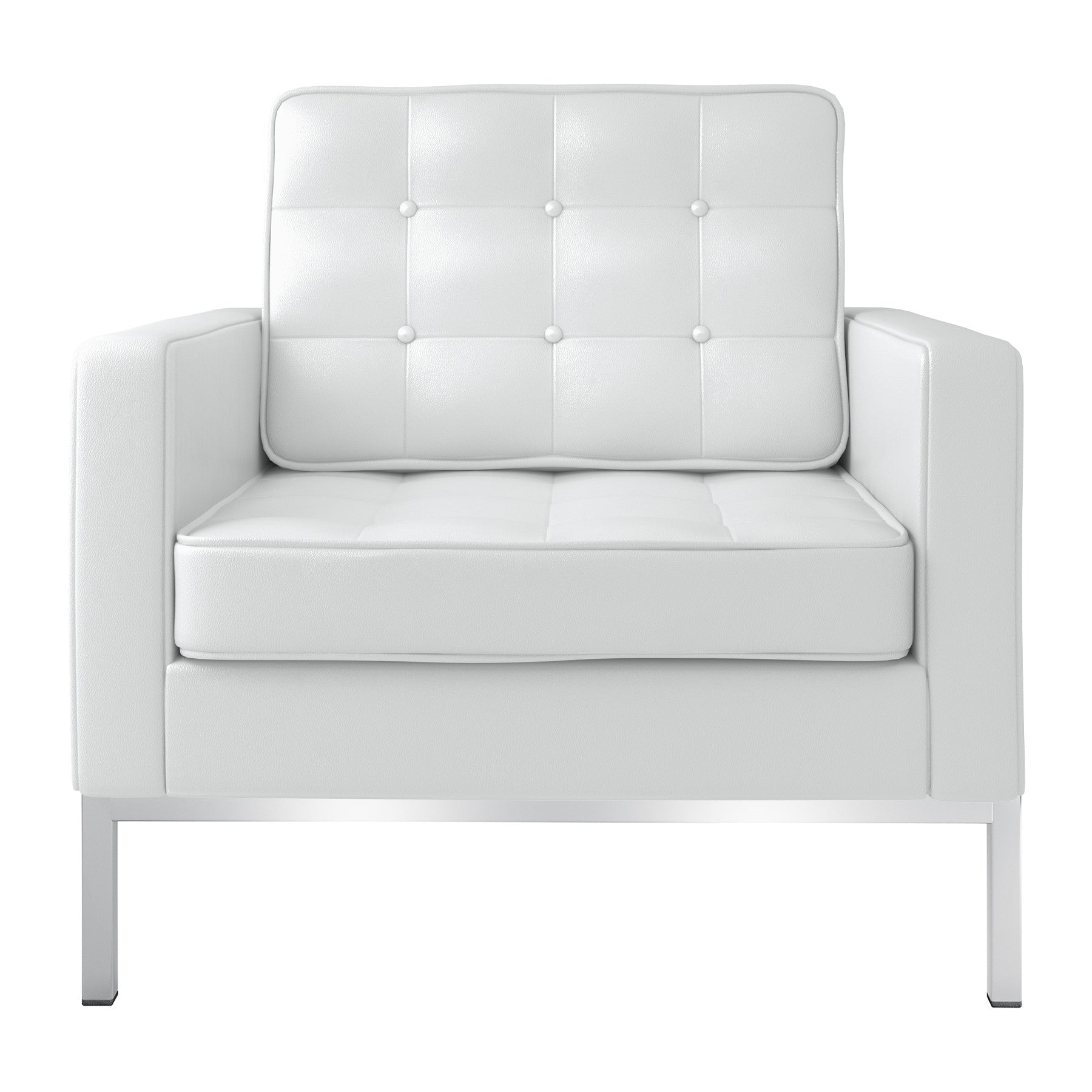 31" White And Silver Italian Leather Tufted Arm Chair - FurniFindUSA