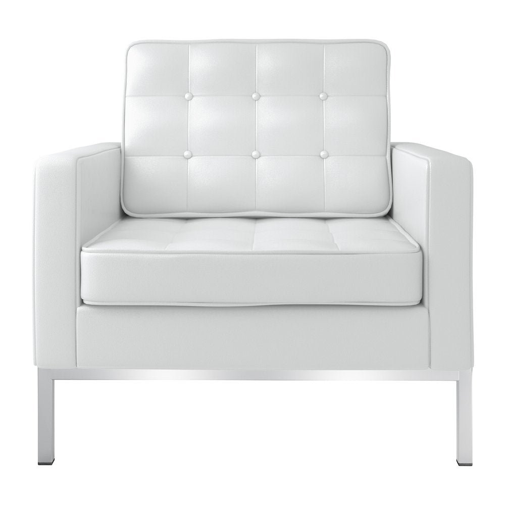 31" White and Silver Italian Leather Tufted Club Chair HomeRoots