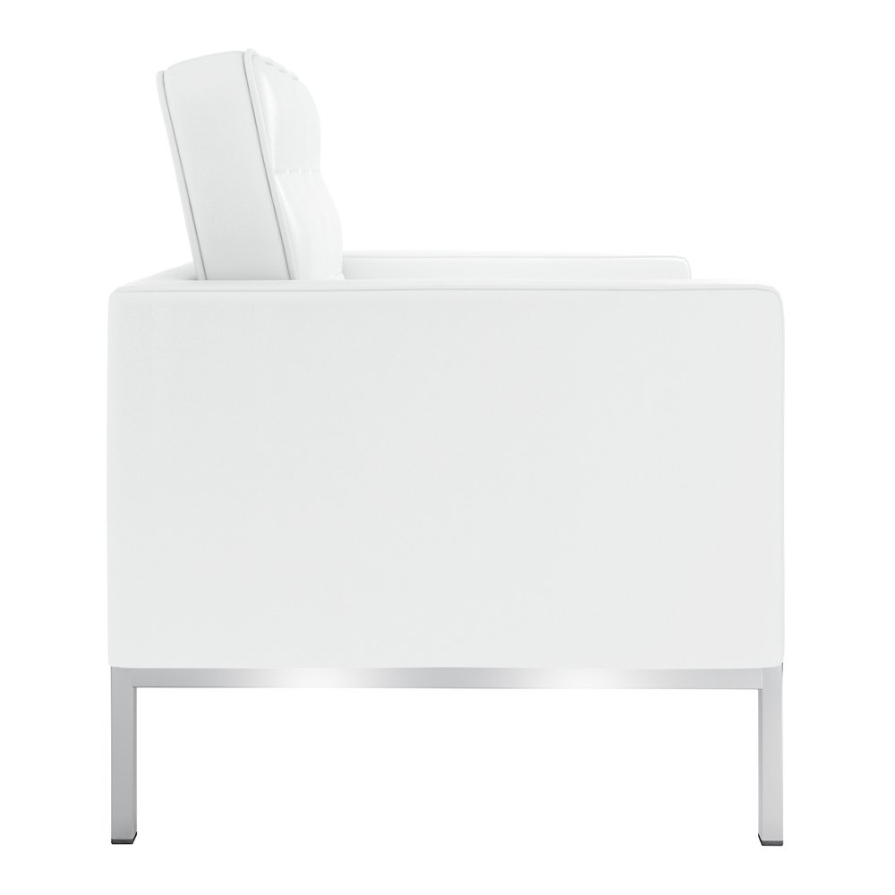 31" White and Silver Italian Leather Tufted Club Chair HomeRoots