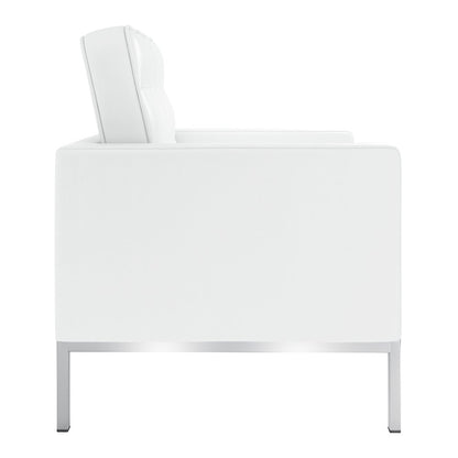 31" White and Silver Italian Leather Tufted Club Chair HomeRoots