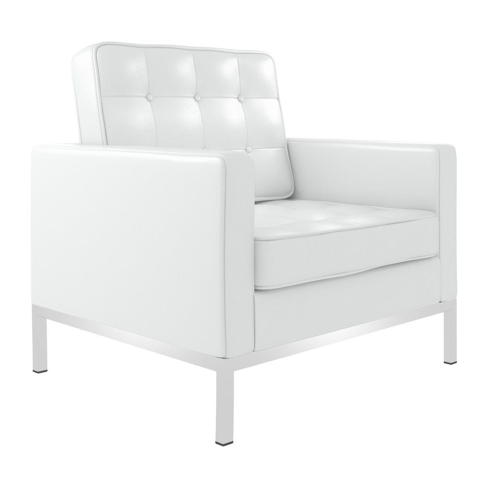 31" White and Silver Italian Leather Tufted Club Chair HomeRoots