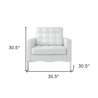 31" White and Silver Italian Leather Tufted Club Chair HomeRoots