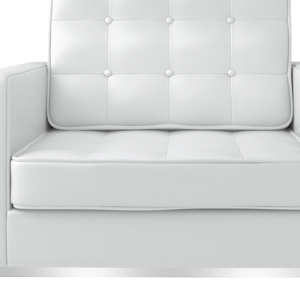 31" White And Silver Italian Leather Tufted Arm Chair - FurniFindUSA