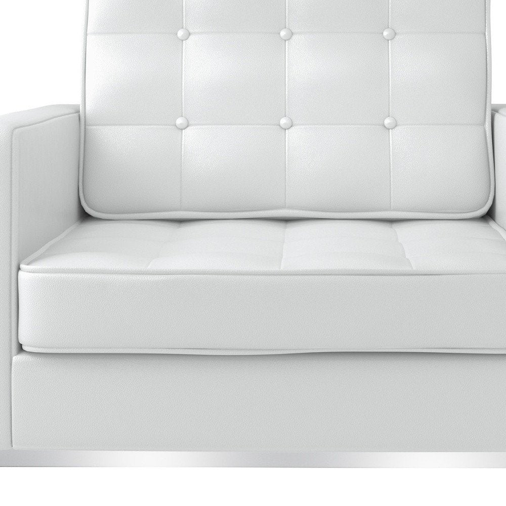 31" White and Silver Italian Leather Tufted Club Chair HomeRoots