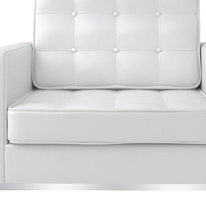 31" White and Silver Italian Leather Tufted Club Chair HomeRoots