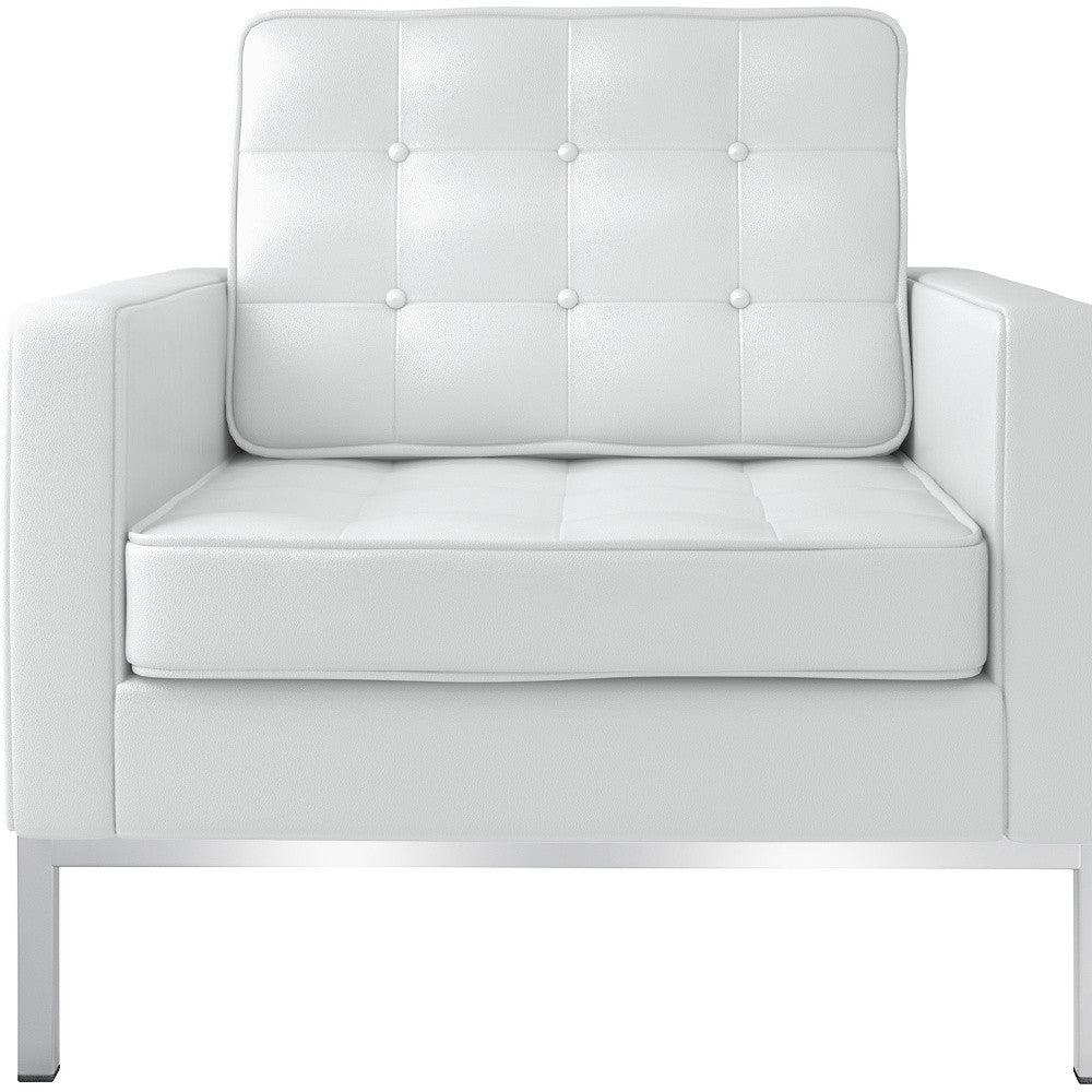 31" White And Silver Italian Leather Tufted Arm Chair - FurniFindUSA