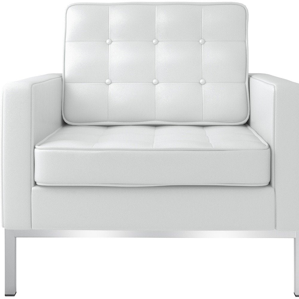 31" White and Silver Italian Leather Tufted Club Chair HomeRoots