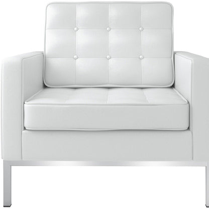 31" White and Silver Italian Leather Tufted Club Chair HomeRoots