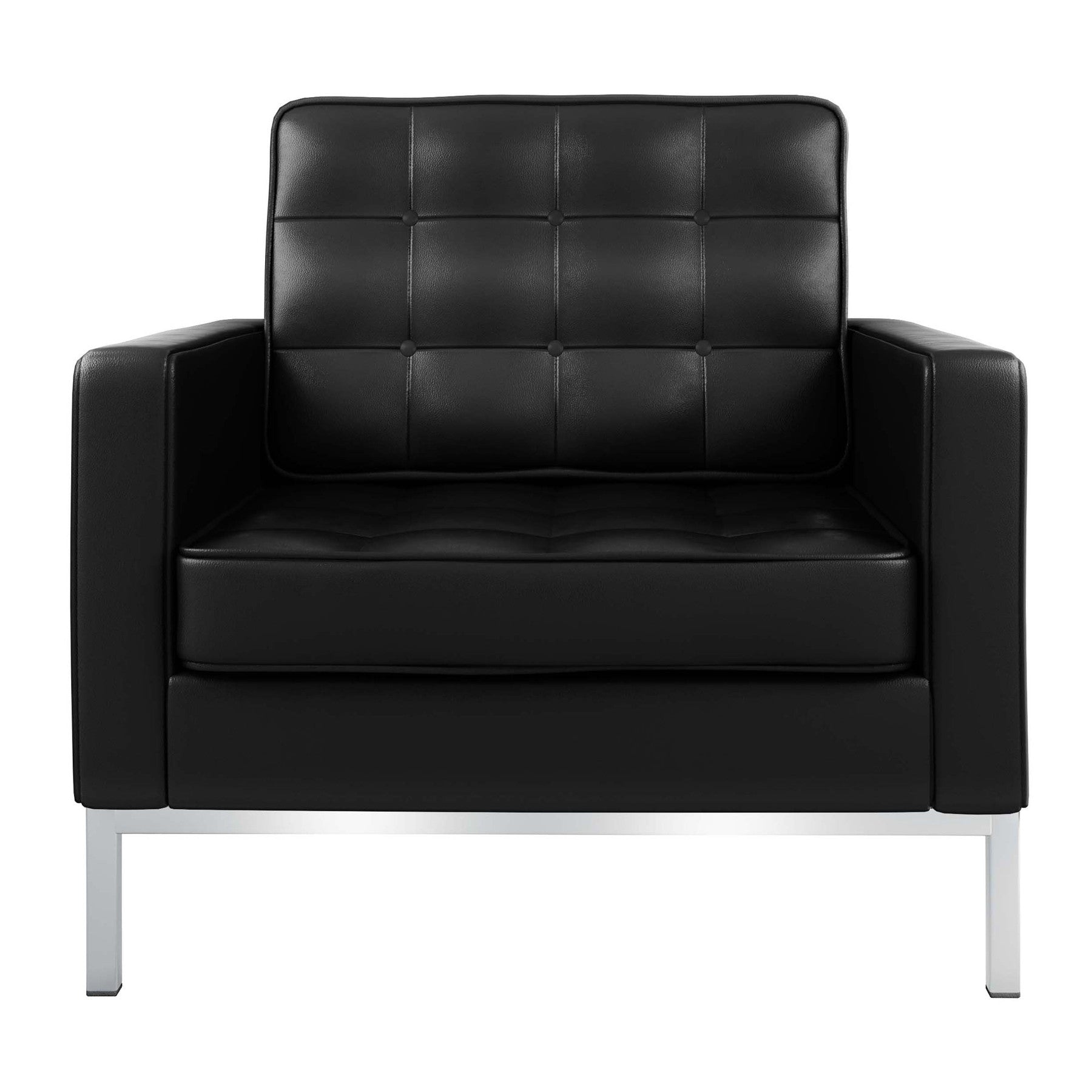 31" Black And Silver Italian Leather Tufted Arm Chair - FurniFindUSA