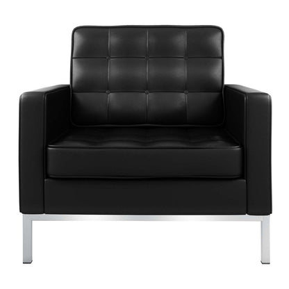 31" Black and Silver Italian Leather Tufted Club Chair HomeRoots