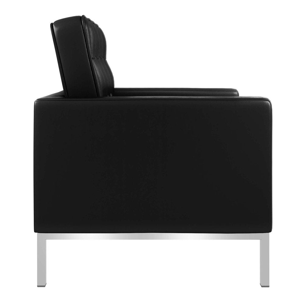 31" Black and Silver Italian Leather Tufted Club Chair HomeRoots