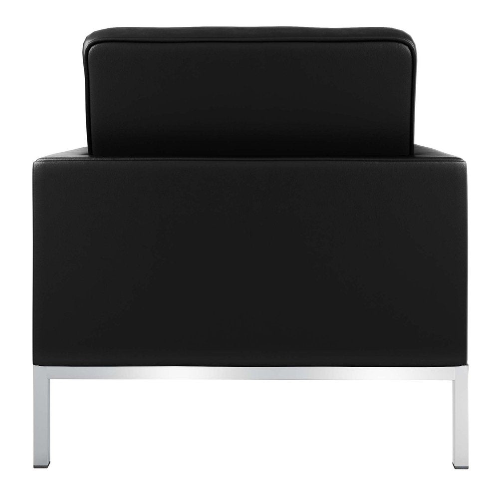 31" Black and Silver Italian Leather Tufted Club Chair HomeRoots