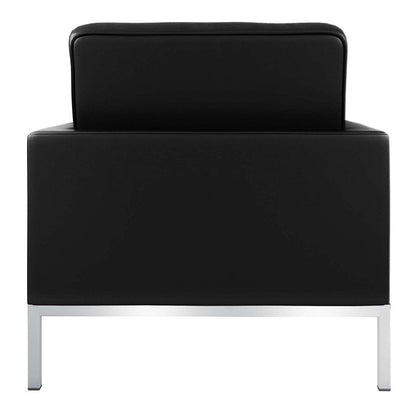 31" Black and Silver Italian Leather Tufted Club Chair HomeRoots