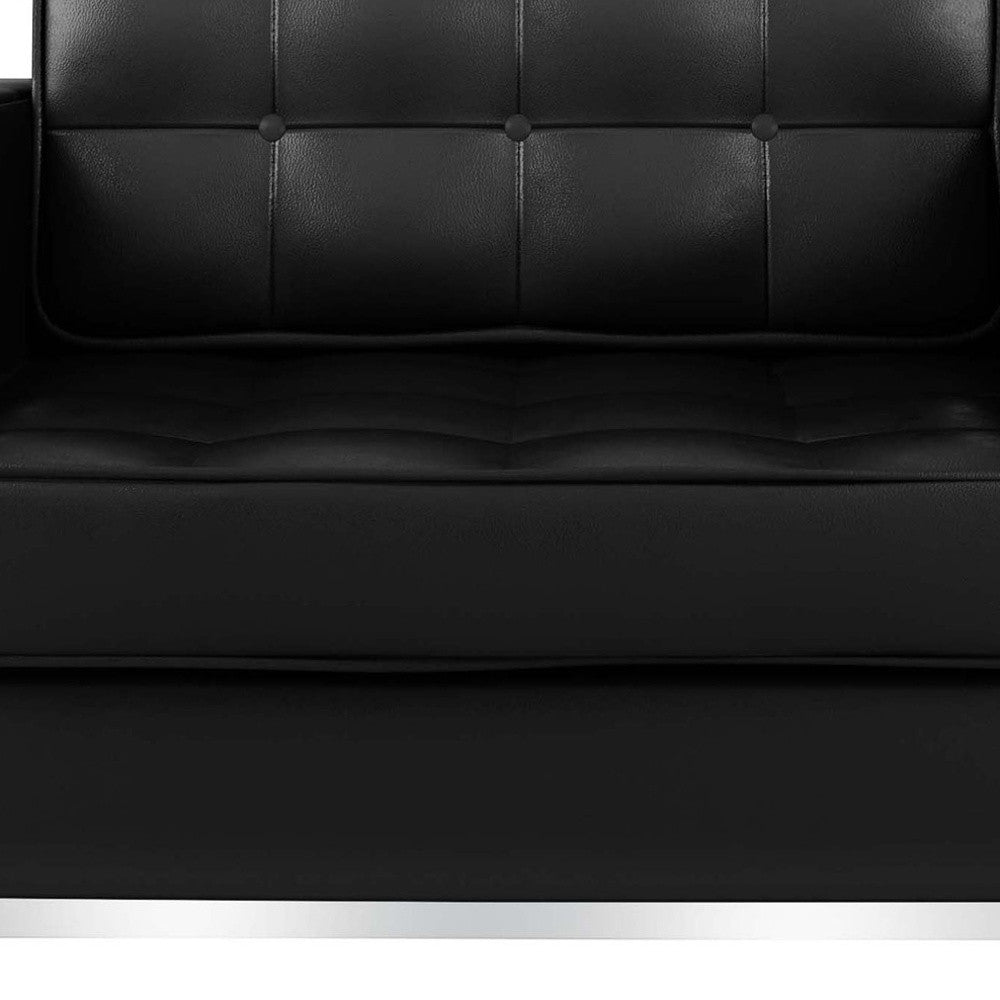 31" Black And Silver Italian Leather Tufted Arm Chair - FurniFindUSA