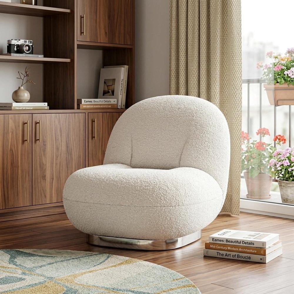 30" White and Silver Boucle Slipper Chair HomeRoots