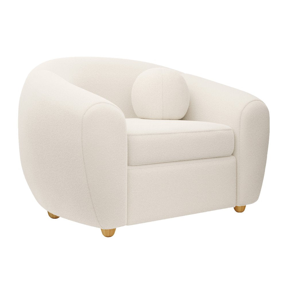 39" White and Natural Boucle Arm Chair HomeRoots