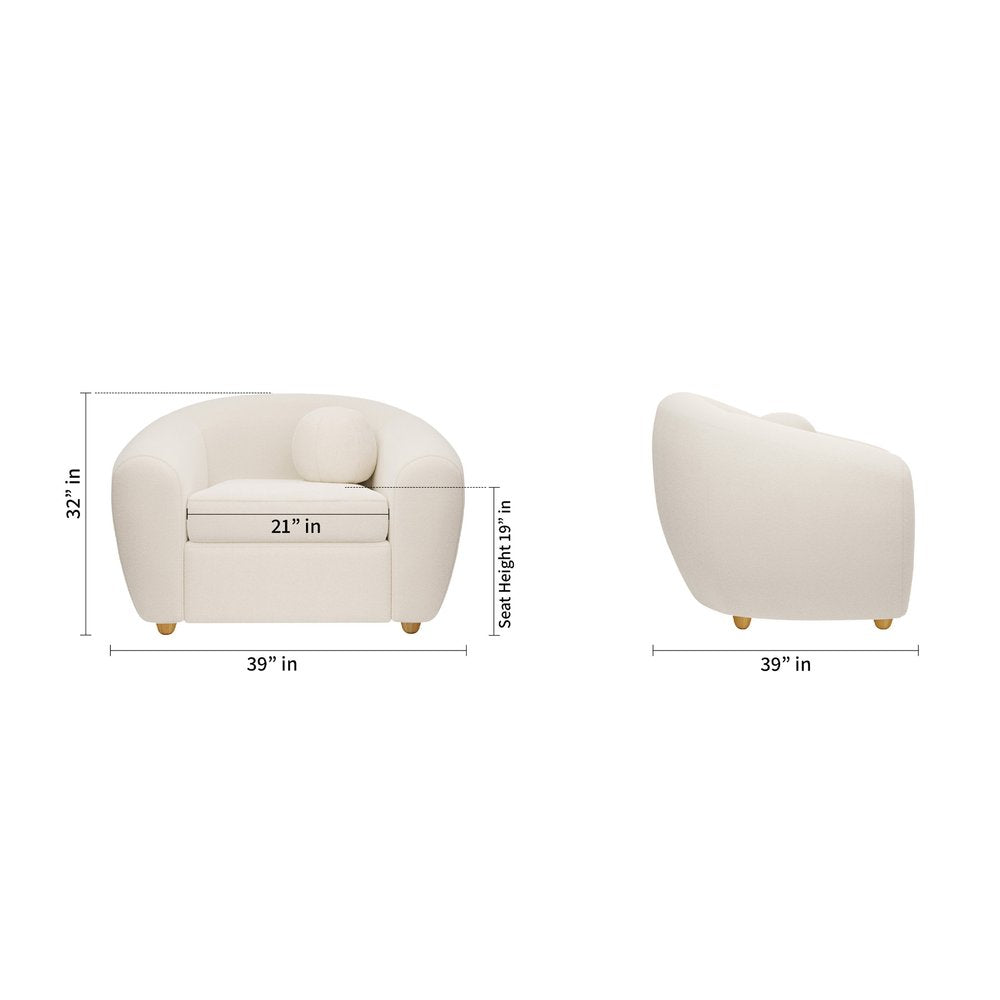 39" White and Natural Boucle Arm Chair HomeRoots