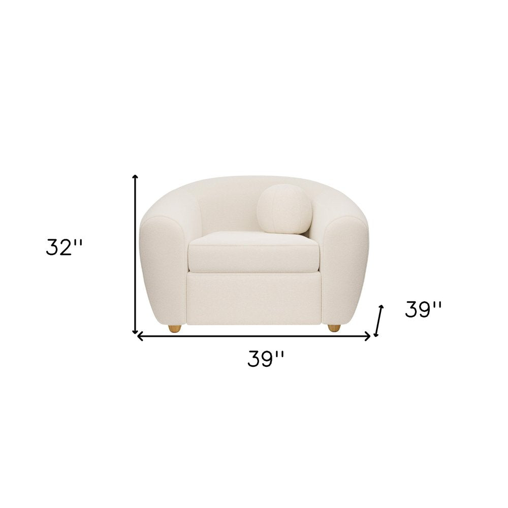 39" White and Natural Boucle Arm Chair HomeRoots