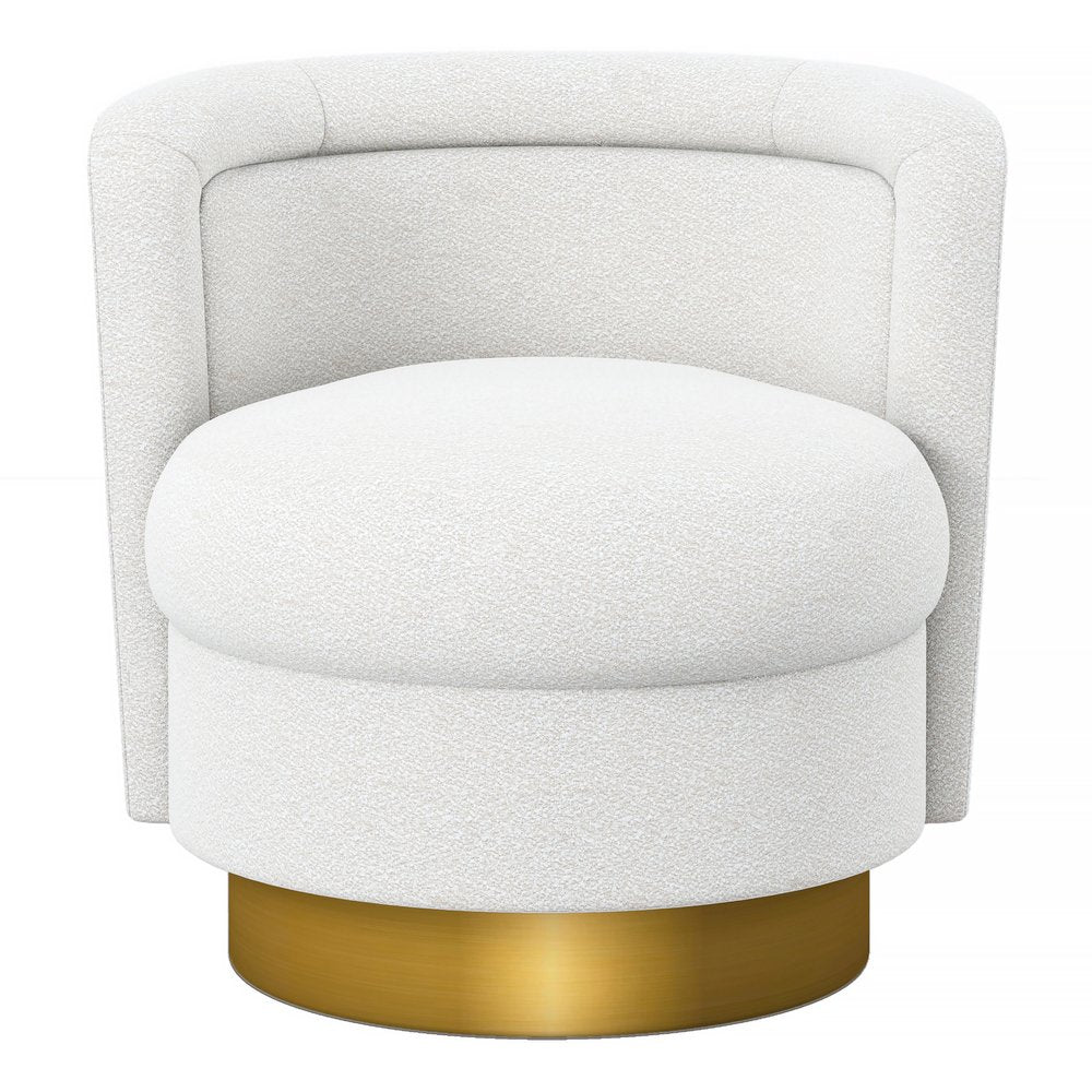 28" White and Gold Boucle Swivel Barrel Chair HomeRoots