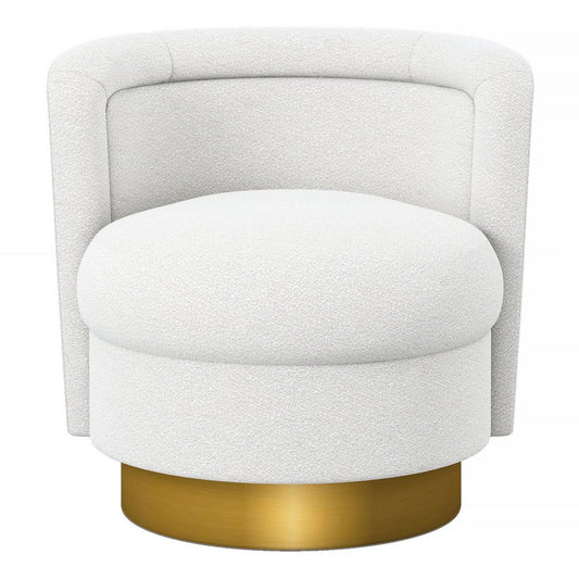 28" White and Gold Boucle Swivel Barrel Chair HomeRoots