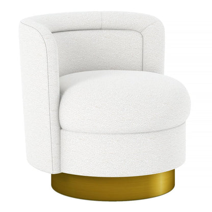 28" White and Gold Boucle Swivel Barrel Chair HomeRoots
