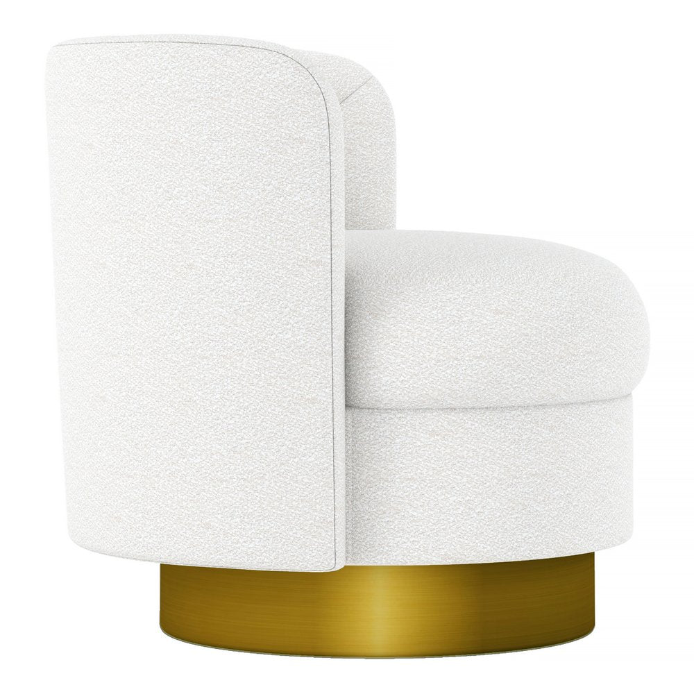 28" White and Gold Boucle Swivel Barrel Chair HomeRoots