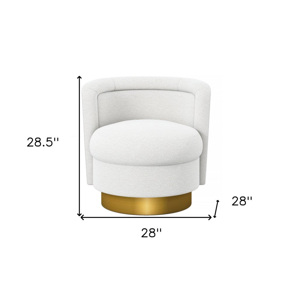28" White and Gold Boucle Swivel Barrel Chair HomeRoots