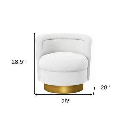28" White and Gold Boucle Swivel Barrel Chair HomeRoots