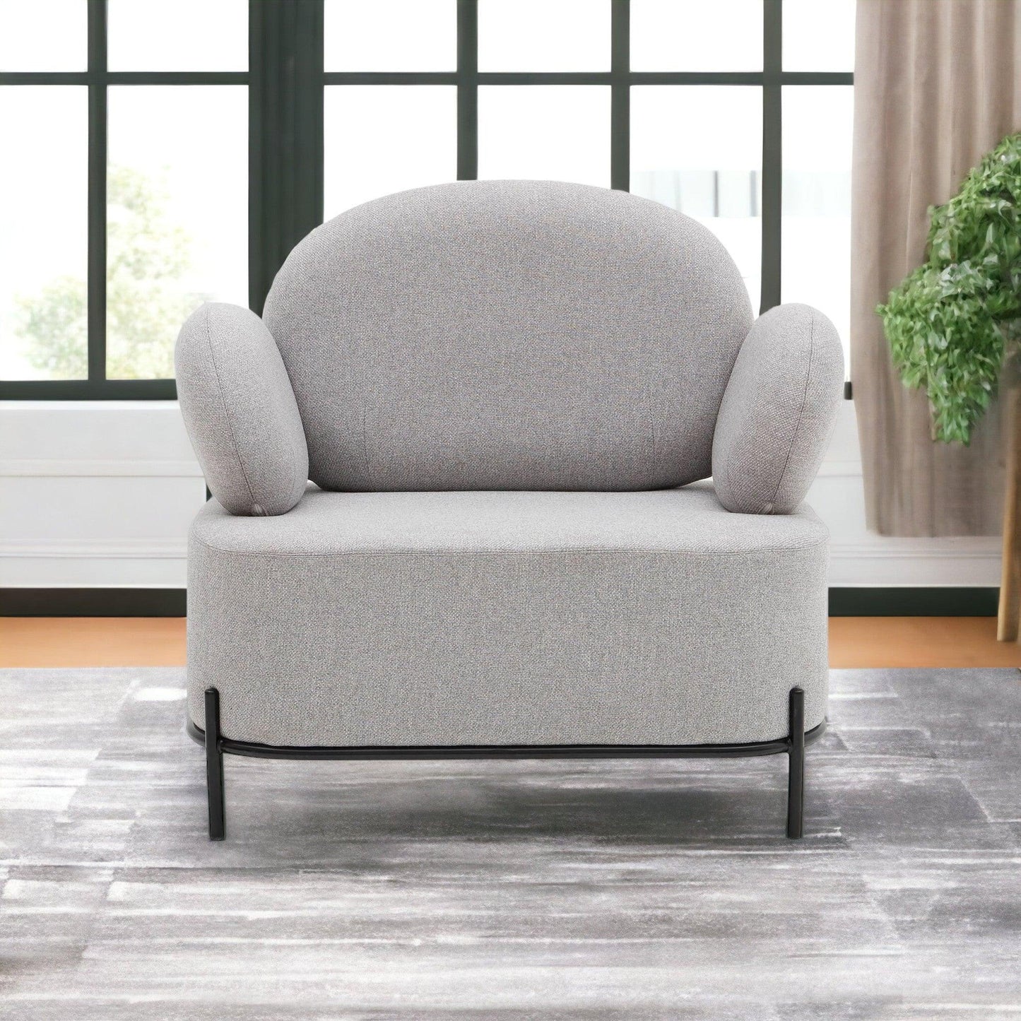 34" Gray And Black Fabric Cushioned Arm Chair - FurniFindUSA