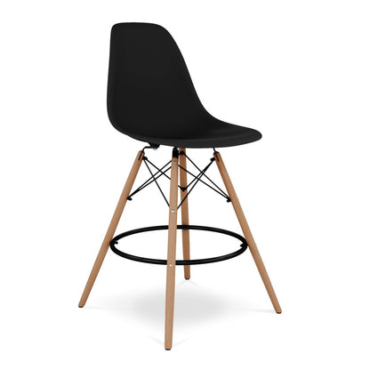 28" Black And Brown Heavy Duty Plastic And Solid Wood Counter Height Bar Chair HomeRoots
