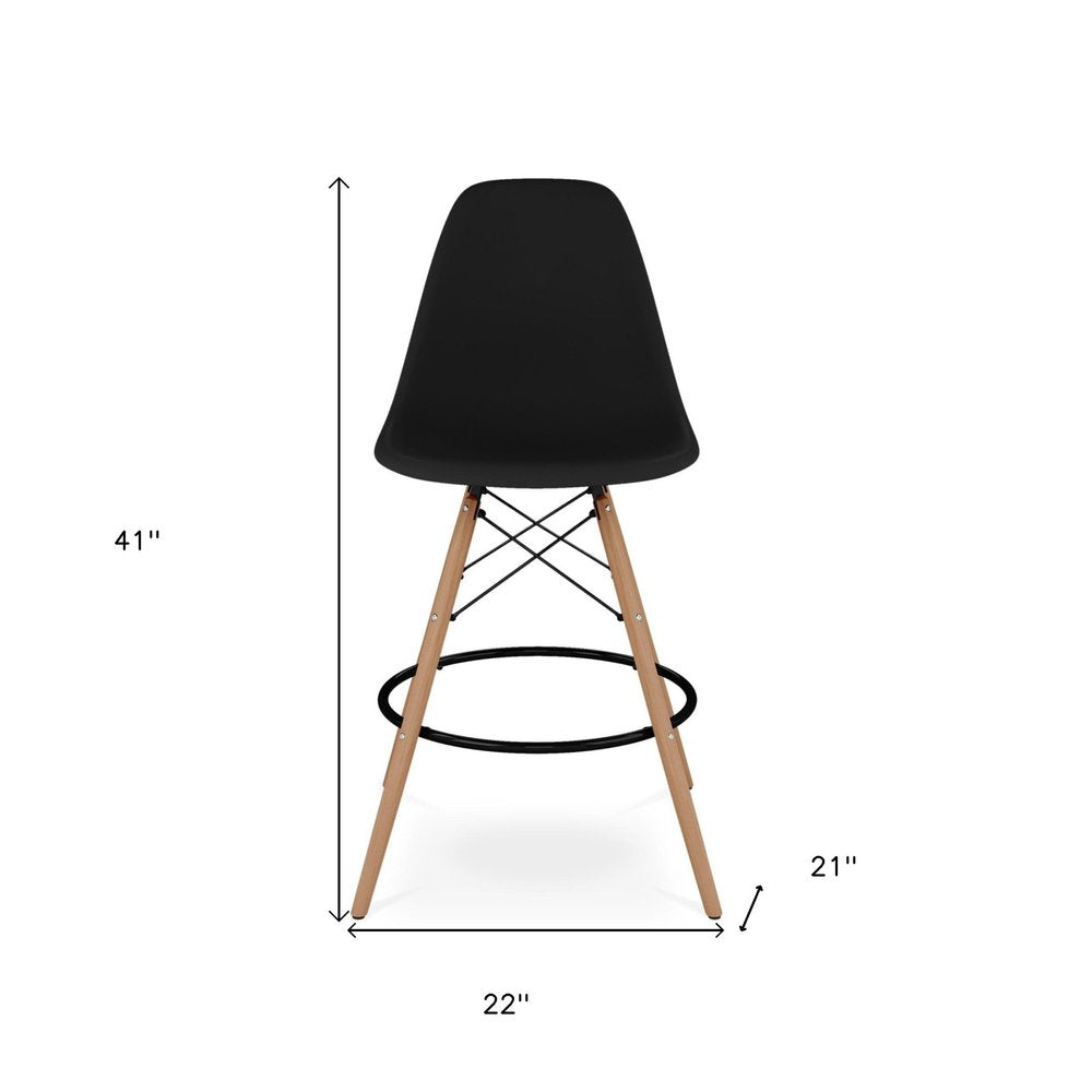 28" Black And Brown Heavy Duty Plastic And Solid Wood Counter Height Bar Chair HomeRoots