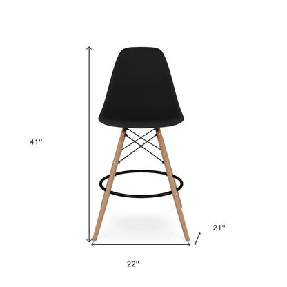 28" Black And Brown Heavy Duty Plastic And Solid Wood Counter Height Bar Chair HomeRoots