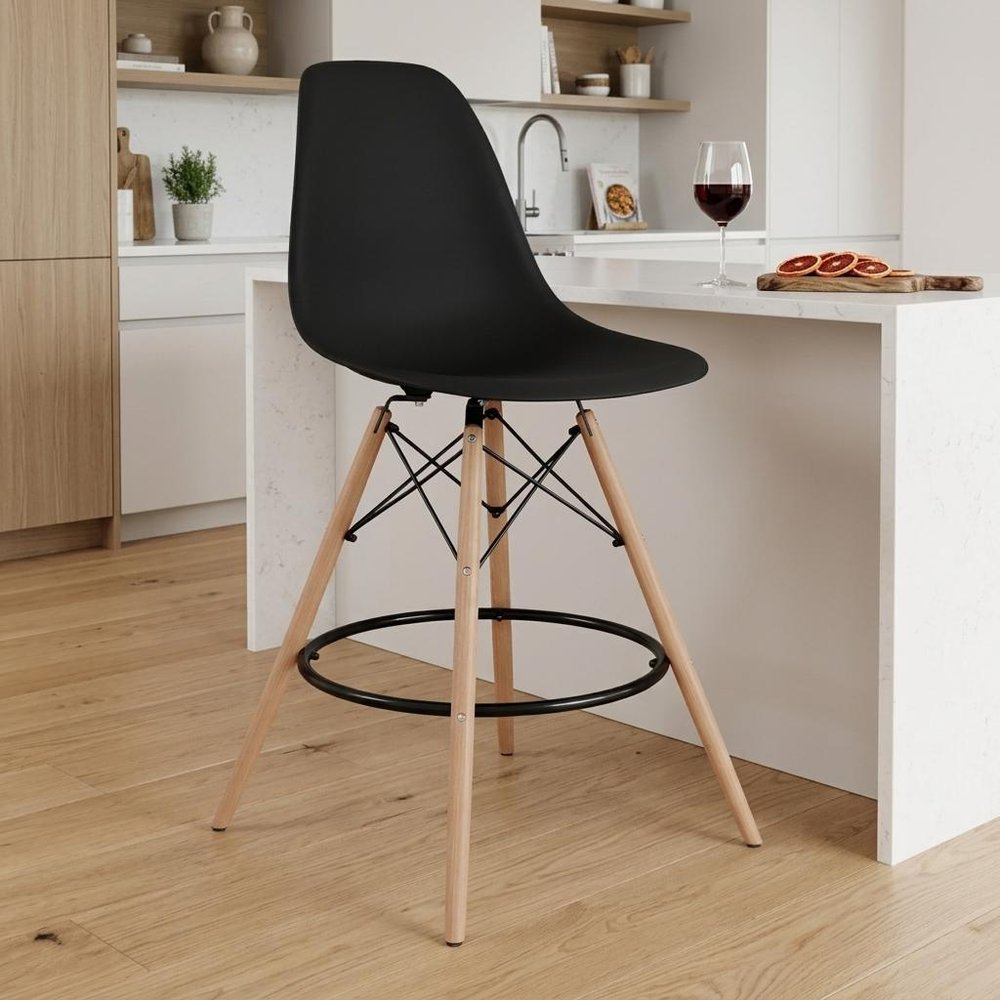 28" Black And Brown Heavy Duty Plastic And Solid Wood Counter Height Bar Chair HomeRoots