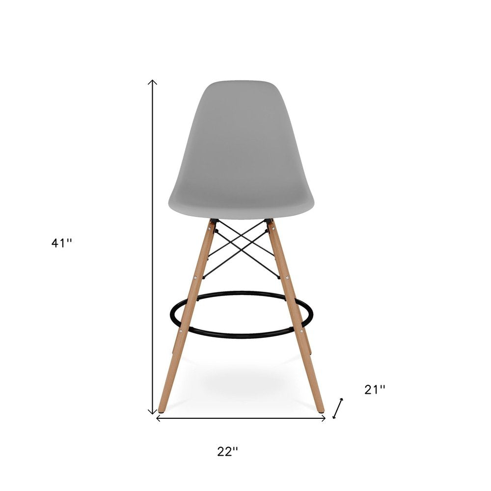 28" Gray And Brown Heavy Duty Plastic And Solid Wood Counter Height Bar Chair HomeRoots