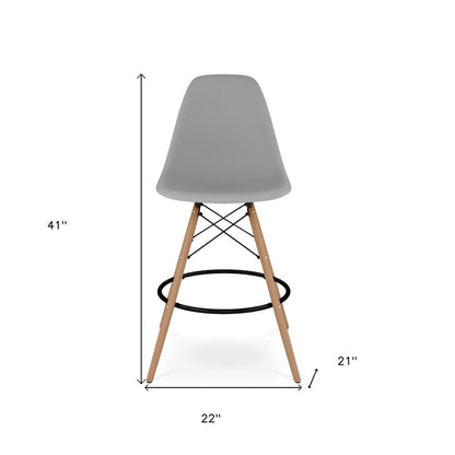 28" Gray And Brown Heavy Duty Plastic And Solid Wood Counter Height Bar Chair HomeRoots