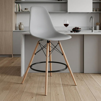 28" Gray And Brown Heavy Duty Plastic And Solid Wood Counter Height Bar Chair HomeRoots