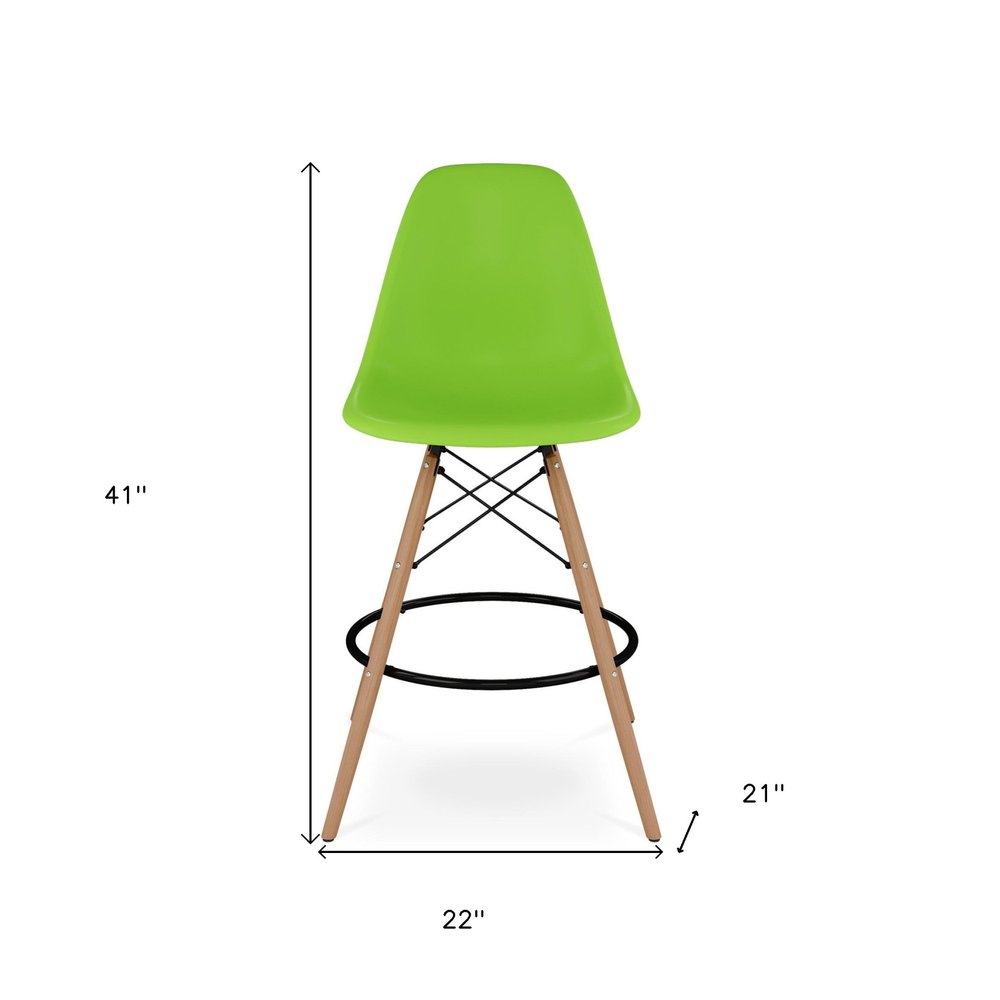 28" Green And Brown Heavy Duty Plastic And Solid Wood Counter Height Bar Chair HomeRoots