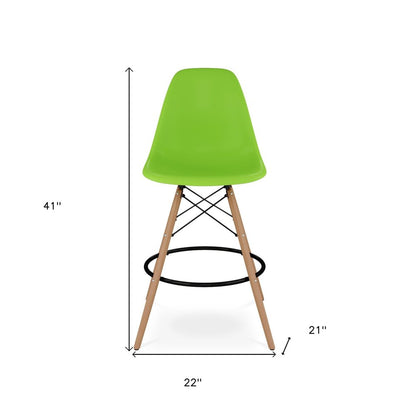 28" Green And Brown Heavy Duty Plastic And Solid Wood Counter Height Bar Chair HomeRoots