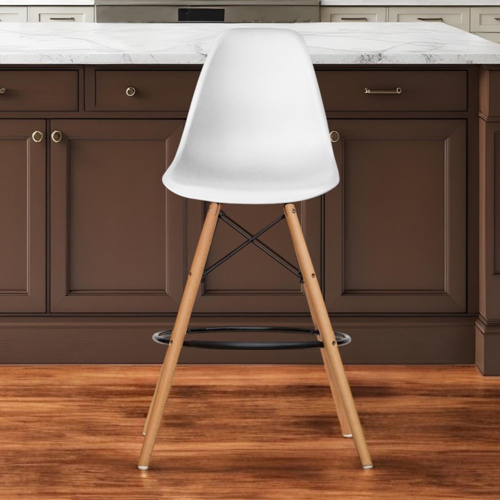 28" White And Brown Heavy Duty Plastic And Solid Wood Counter Height Bar Chair HomeRoots