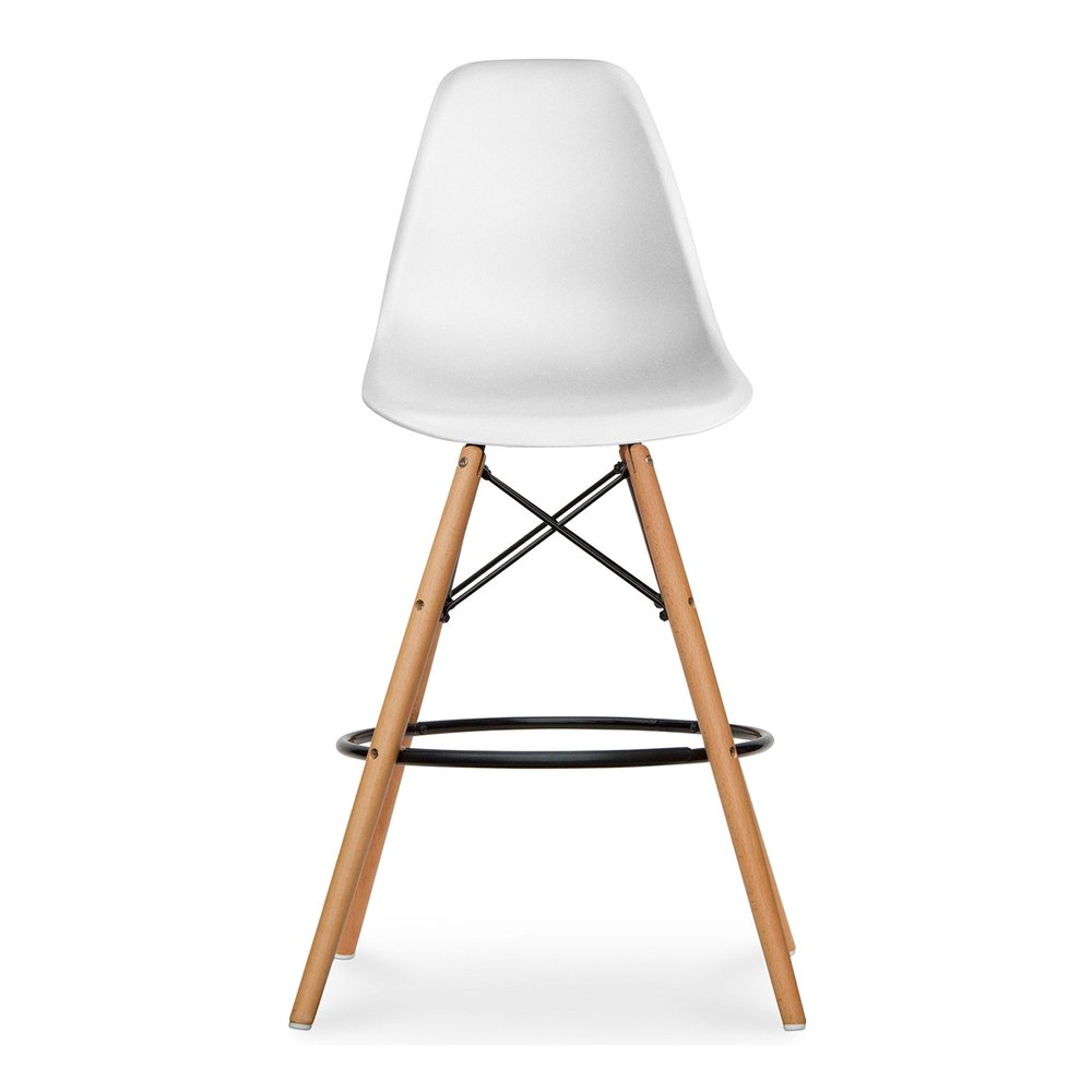 28" White And Brown Heavy Duty Plastic And Solid Wood Counter Height Bar Chair HomeRoots